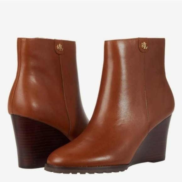 Lauren Ralph Lauren Shoes - LAUREN Ralph Lauren Shaley Calfskin Wedge Bootie Deep Saddle Tan -7.5